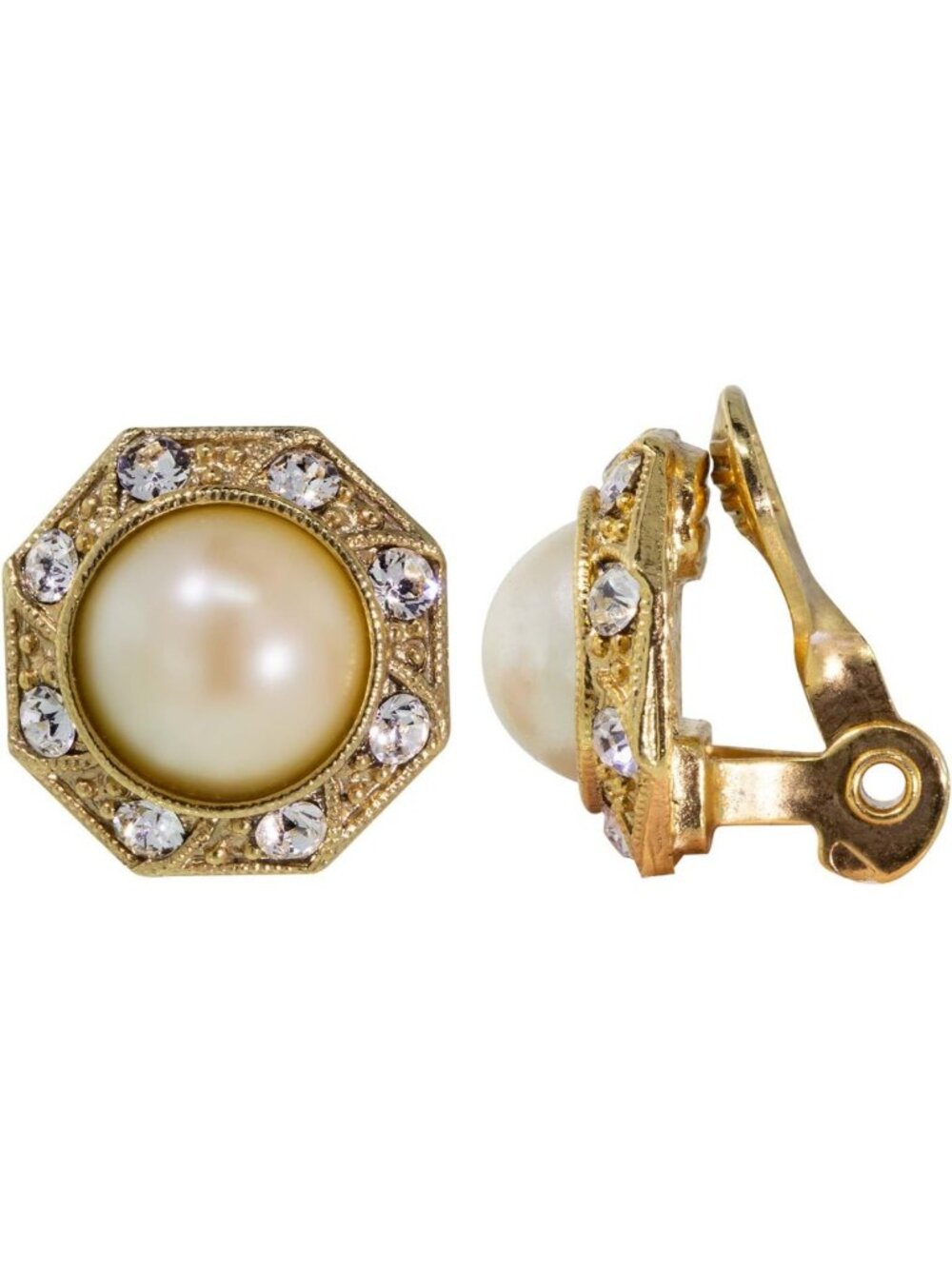 Elegant Faux Pearl & Crystal Clip-On Earrings for Women - Non-Piercing, Made in